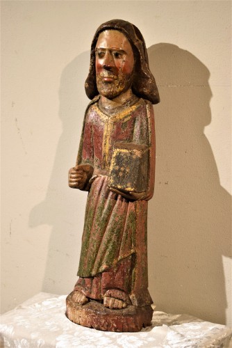 Saint Jean l'évangéliste en bois de noyer polychromé, fin du XIIIe - Romano Ischia